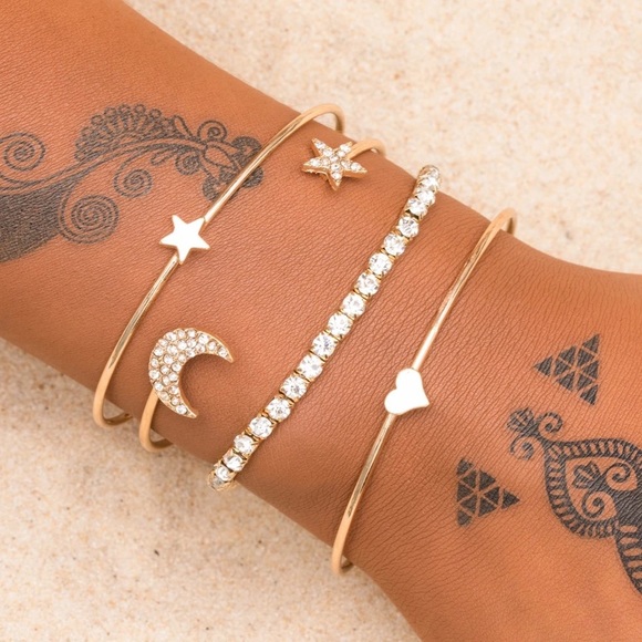Jewelry - Gold Moon & Star Bracelet Set